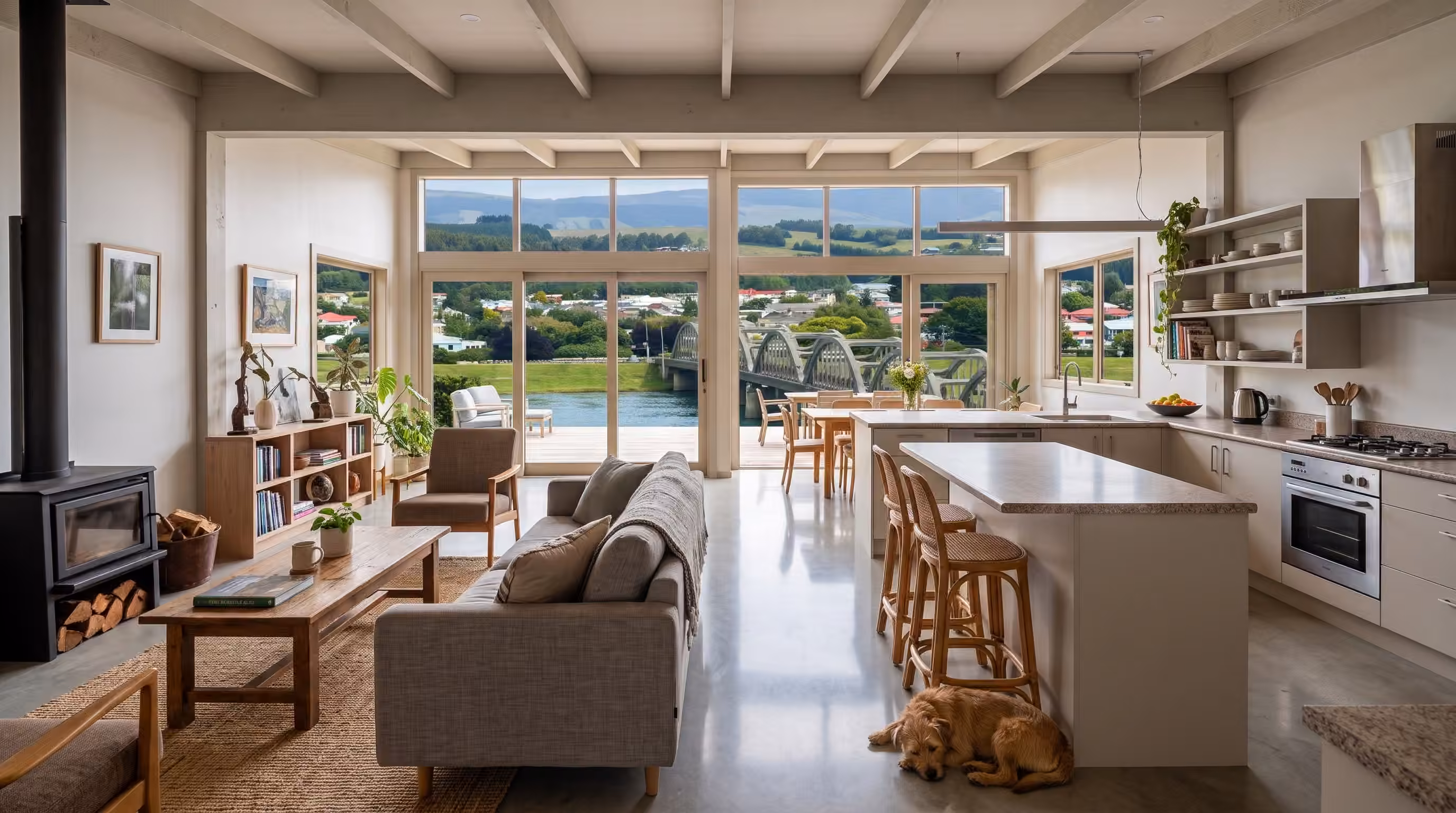 Tidy, sunlit living room cleaned by J-Cleans home cleaning services in Balclutha